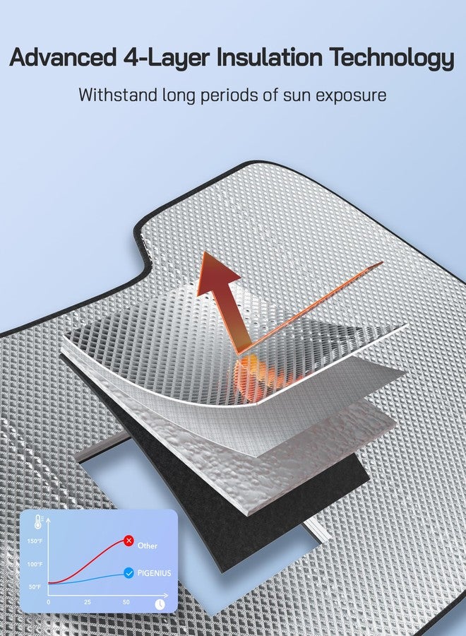 Pigenius واقي شمس للزجاج الأمامي من بيجينيوس لسيارات رام 1500 موديلات 2009-2018، ورام 1500 كلاسيك موديلات 2019-2024. واقي شمس للنافذة الأمامية مصنوع من فيلم ألومنيوم عاكس - بليز بلوك - Image 3